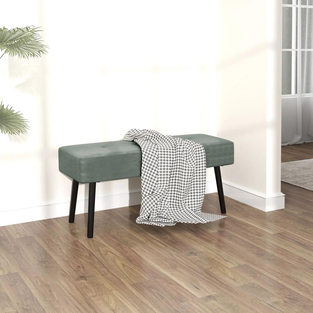 HOMCOM End of Bed Bench, Corduroy Bedroom Bench with Thick Padding and Steel Legs, Tufted Window Seat for Entryway, Living Room Additional View 20
