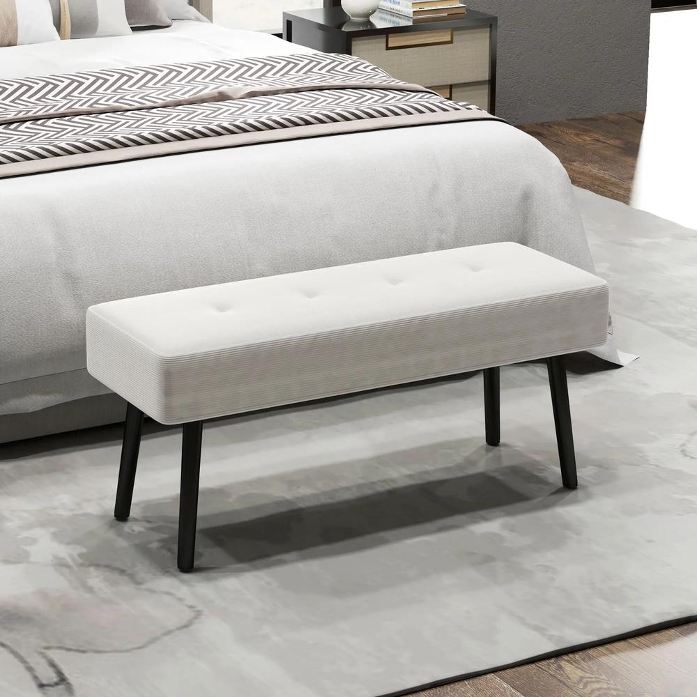 HOMCOM End of Bed Bench, Corduroy Bedroom Bench with Thick Padding and Steel Legs, Tufted Window Seat for Entryway, Living Room Additional View 2