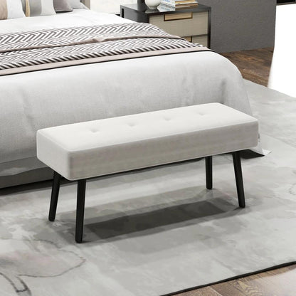 HOMCOM End of Bed Bench, Corduroy Bedroom Bench with Thick Padding and Steel Legs, Tufted Window Seat for Entryway, Living Room Additional View 2