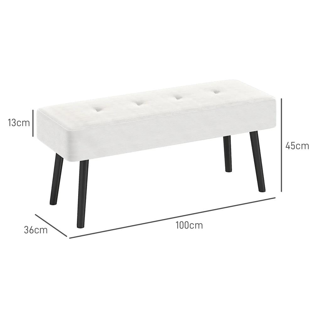 HOMCOM End of Bed Bench, Corduroy Bedroom Bench with Thick Padding and Steel Legs, Tufted Window Seat for Entryway, Living Room Additional View 3
