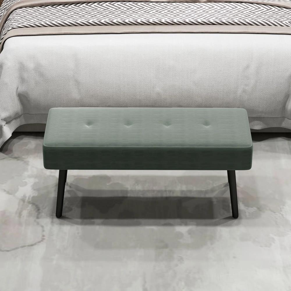 HOMCOM End of Bed Bench, Corduroy Bedroom Bench with Thick Padding and Steel Legs, Tufted Window Seat for Entryway, Living Room Additional View 21