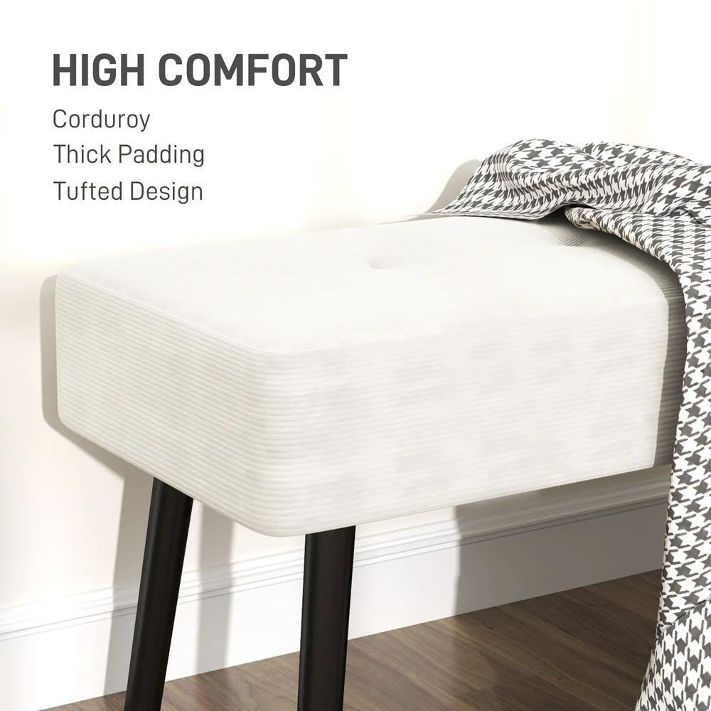 HOMCOM End of Bed Bench, Corduroy Bedroom Bench with Thick Padding and Steel Legs, Tufted Window Seat for Entryway, Living Room Additional View 4