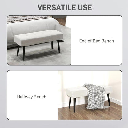 HOMCOM End of Bed Bench, Corduroy Bedroom Bench with Thick Padding and Steel Legs, Tufted Window Seat for Entryway, Living Room Additional View 6