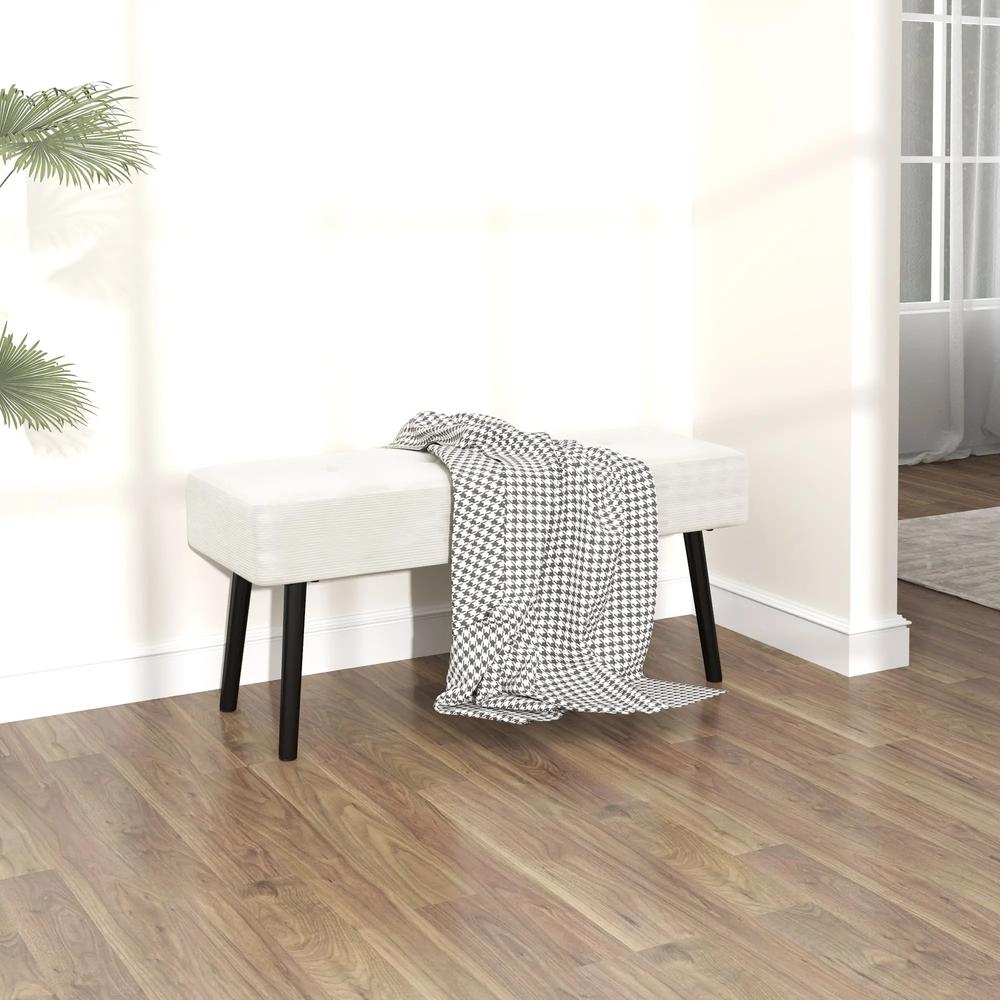 HOMCOM End of Bed Bench, Corduroy Bedroom Bench with Thick Padding and Steel Legs, Tufted Window Seat for Entryway, Living Room Additional View 7