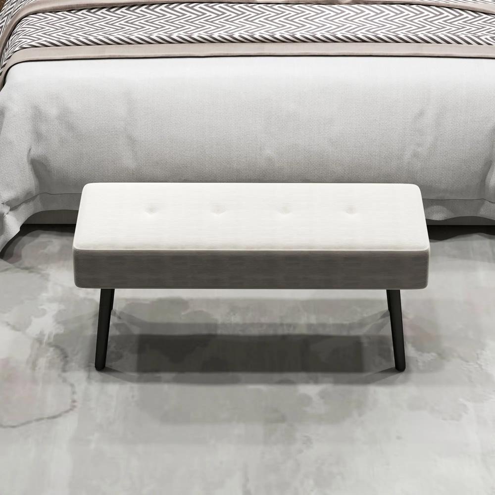HOMCOM End of Bed Bench, Corduroy Bedroom Bench with Thick Padding and Steel Legs, Tufted Window Seat for Entryway, Living Room Additional View 8