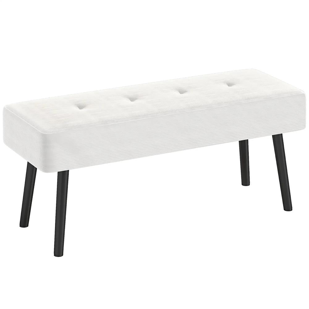 HOMCOM End of Bed Bench, Corduroy Bedroom Bench with Thick Padding and Steel Legs, Tufted Window Seat for Entryway, Living Room