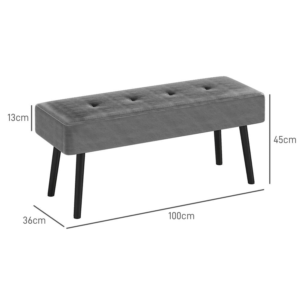 HOMCOM End of Bed Bench, Corduroy Bedroom Bench with Thick Padding and Steel Legs, Tufted Window Seat for Entryway, Living Room, Grey Additional View 3