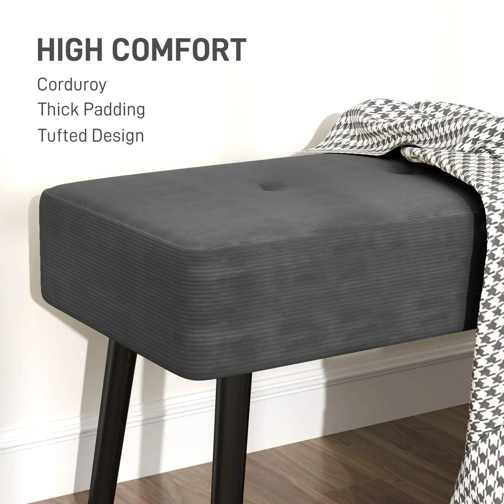 HOMCOM End of Bed Bench, Corduroy Bedroom Bench with Thick Padding and Steel Legs, Tufted Window Seat for Entryway, Living Room, Grey Additional View 4