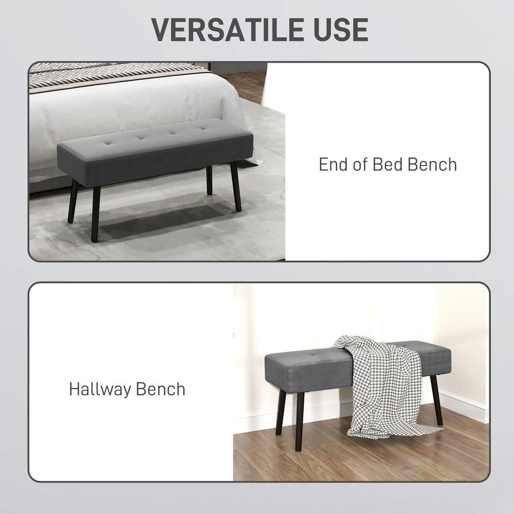 HOMCOM End of Bed Bench, Corduroy Bedroom Bench with Thick Padding and Steel Legs, Tufted Window Seat for Entryway, Living Room, Grey Additional View 6