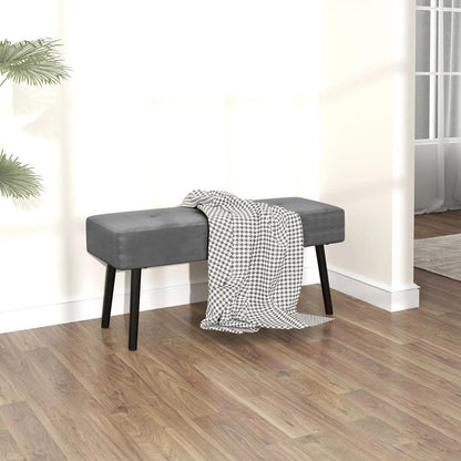 HOMCOM End of Bed Bench, Corduroy Bedroom Bench with Thick Padding and Steel Legs, Tufted Window Seat for Entryway, Living Room, Grey Additional View 7