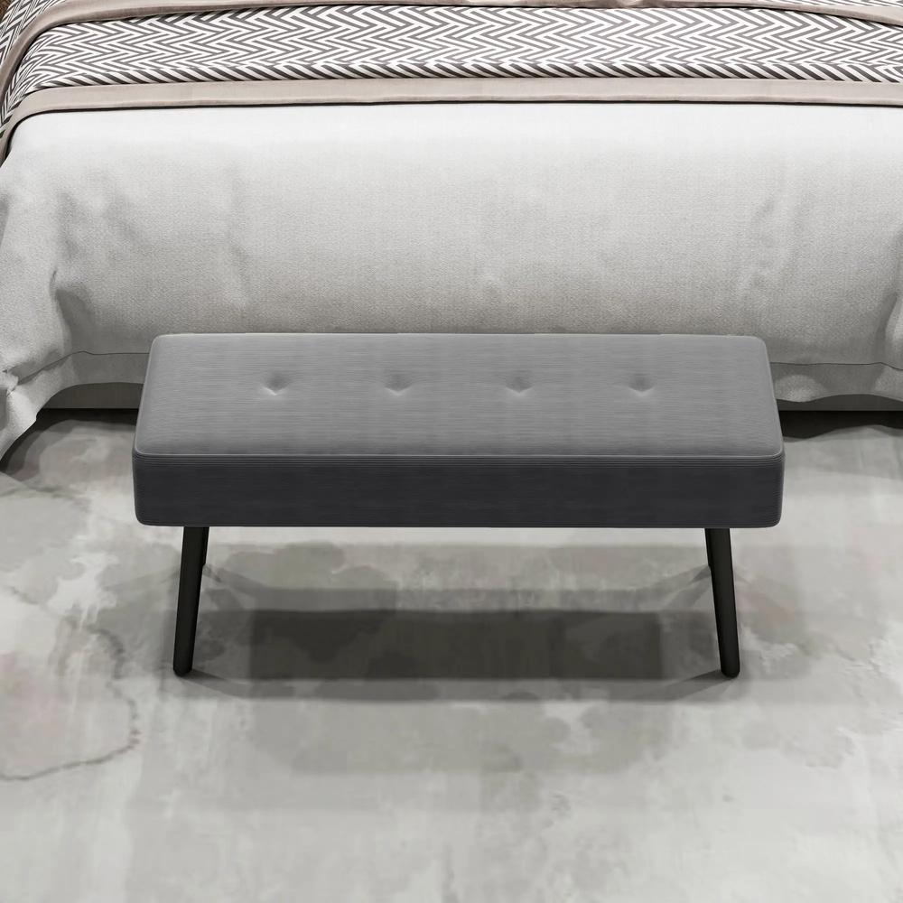HOMCOM End of Bed Bench, Corduroy Bedroom Bench with Thick Padding and Steel Legs, Tufted Window Seat for Entryway, Living Room, Grey Additional View 8