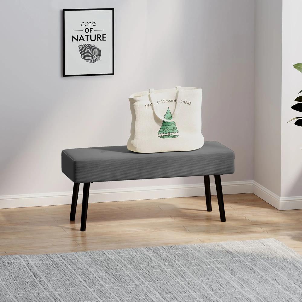 HOMCOM End of Bed Bench, Corduroy Bedroom Bench with Thick Padding and Steel Legs, Tufted Window Seat for Entryway, Living Room, Grey Additional View 10