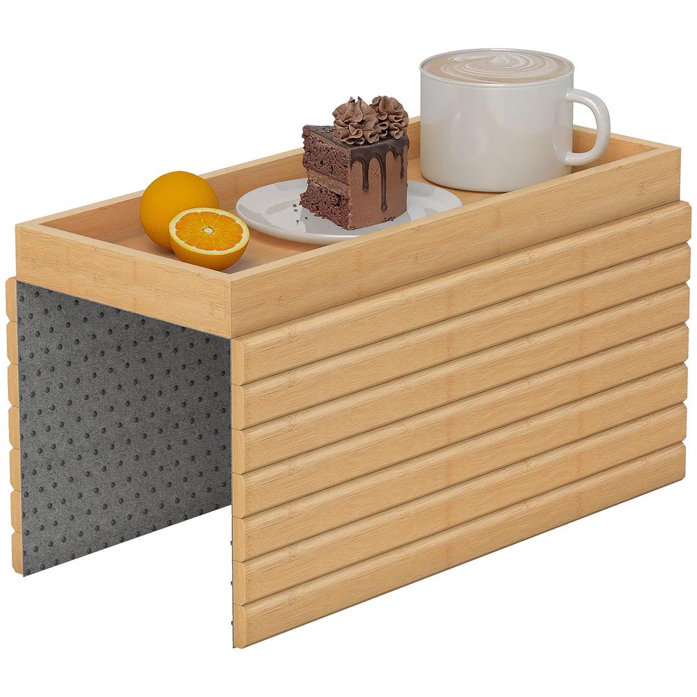 HOMCOM Bamboo Sofa Arm Tray, Foldable Anti-Slip Armrest Tray for Drinks and Snacks, Natural Wood Finish Additional View 11