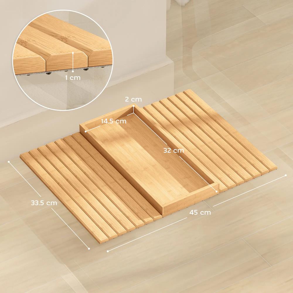 HOMCOM Bamboo Sofa Arm Tray, Foldable Anti-Slip Armrest Tray for Drinks and Snacks, Natural Wood Finish Additional View 3