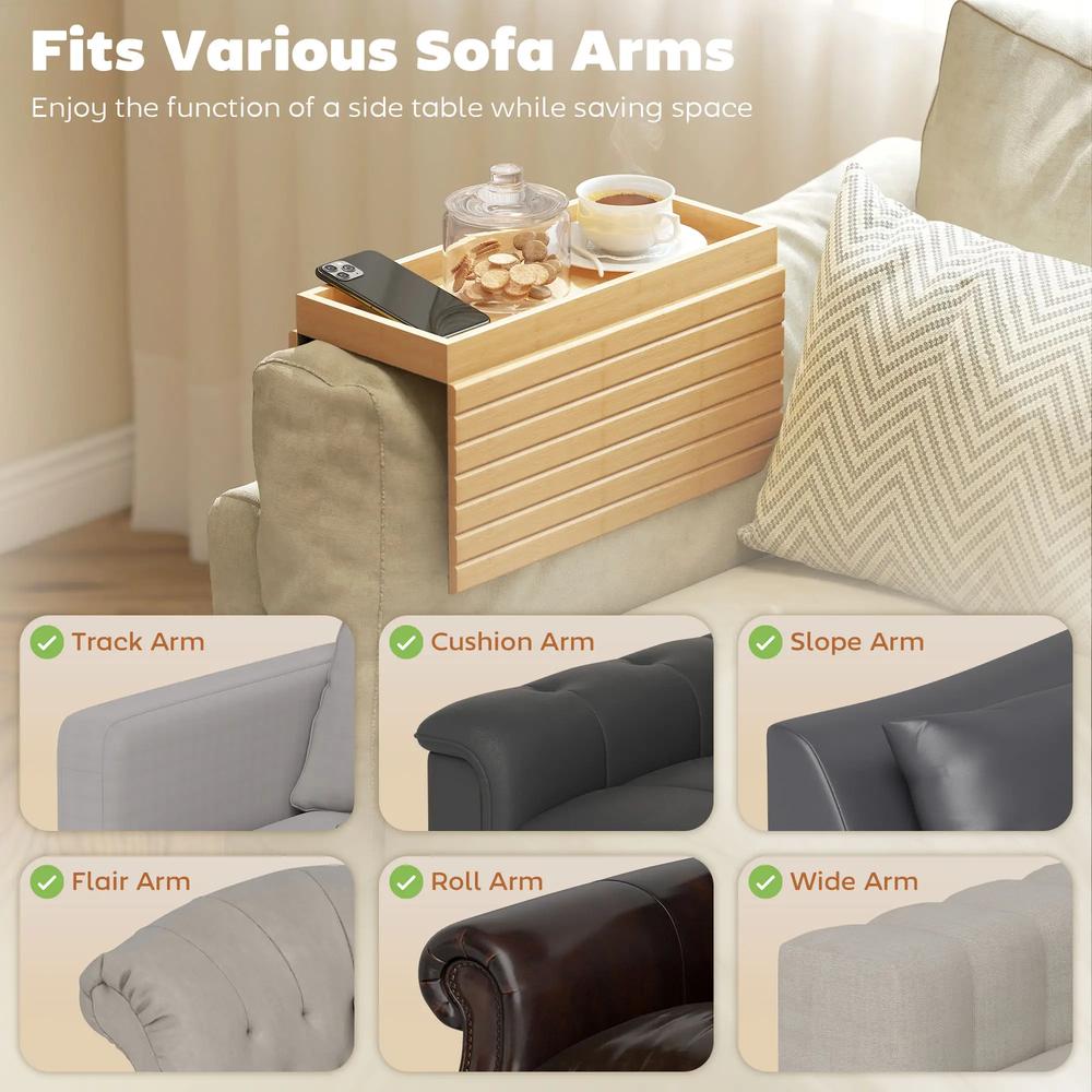 HOMCOM Bamboo Sofa Arm Tray, Foldable Anti-Slip Armrest Tray for Drinks and Snacks, Natural Wood Finish Additional View 4
