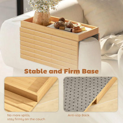 HOMCOM Bamboo Sofa Arm Tray, Foldable Anti-Slip Armrest Tray for Drinks and Snacks, Natural Wood Finish Additional View 6