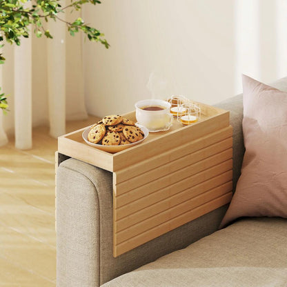 HOMCOM Bamboo Sofa Arm Tray, Foldable Anti-Slip Armrest Tray for Drinks and Snacks, Natural Wood Finish Additional View 10