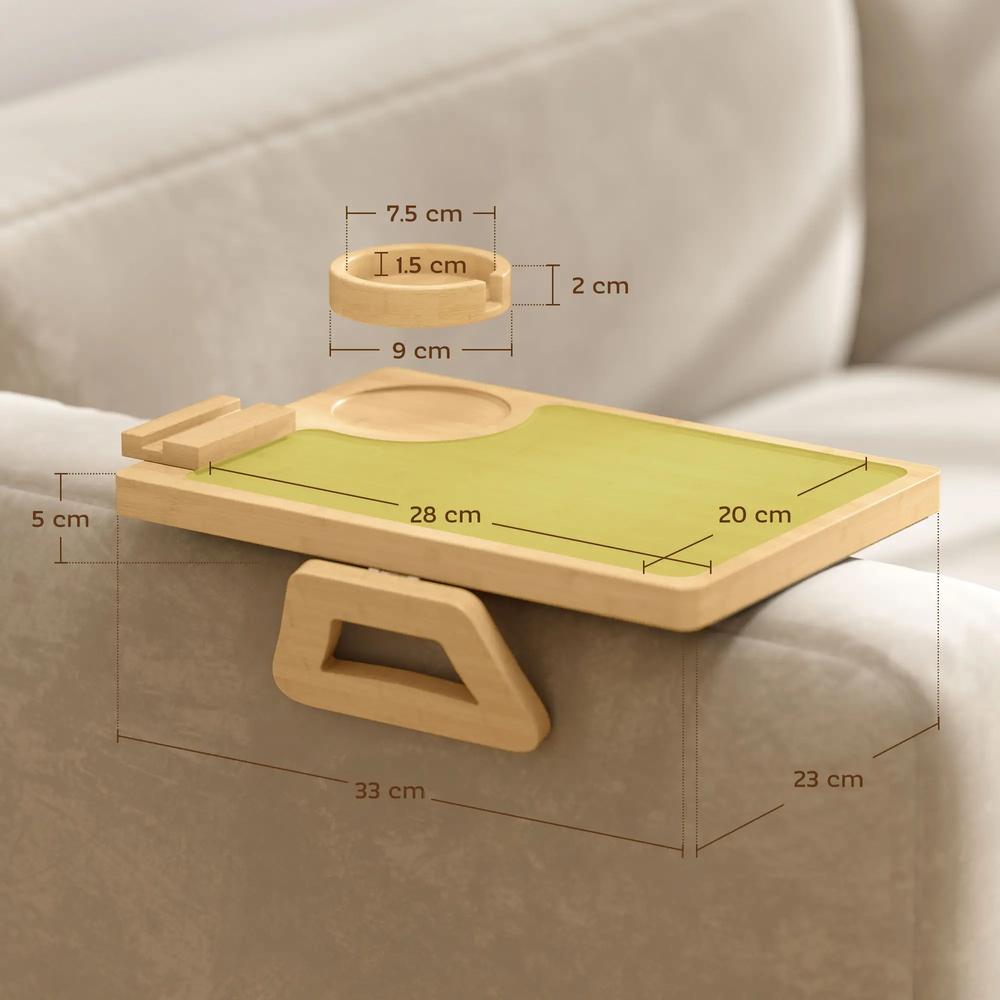 HOMCOM Anti-Slip Sofa Armrest Tray, Bamboo Sofa Arm Tray with 360&deg; Phone Holder and Removable Cup Holder, Natural Additional View 3