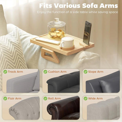 HOMCOM Anti-Slip Sofa Armrest Tray, Bamboo Sofa Arm Tray with 360&deg; Phone Holder and Removable Cup Holder, Natural Additional View 4