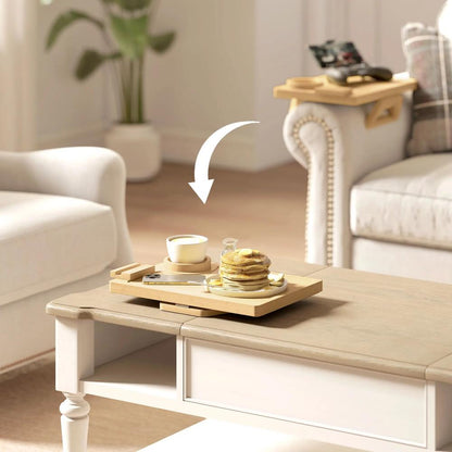 HOMCOM Anti-Slip Sofa Armrest Tray, Bamboo Sofa Arm Tray with 360&deg; Phone Holder and Removable Cup Holder, Natural Additional View 7
