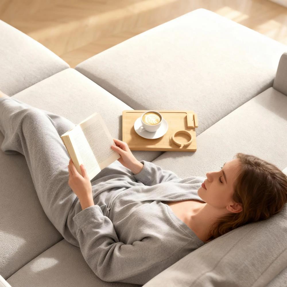 HOMCOM Anti-Slip Sofa Armrest Tray, Bamboo Sofa Arm Tray with 360&deg; Phone Holder and Removable Cup Holder, Natural Additional View 9