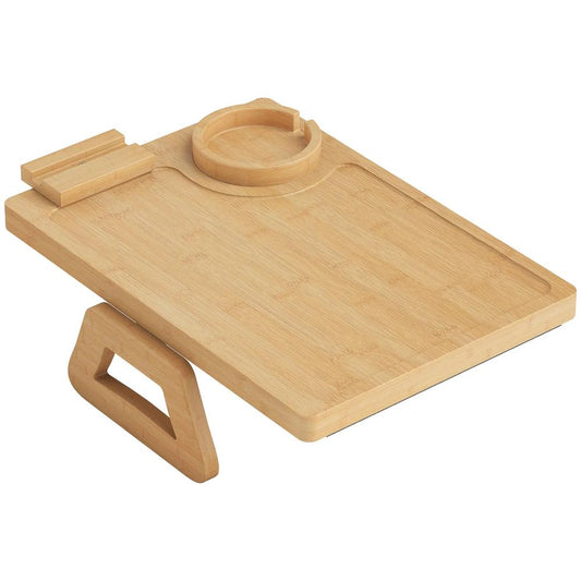 HOMCOM Anti-Slip Sofa Armrest Tray, Bamboo Sofa Arm Tray with 360&deg; Phone Holder and Removable Cup Holder, Natural