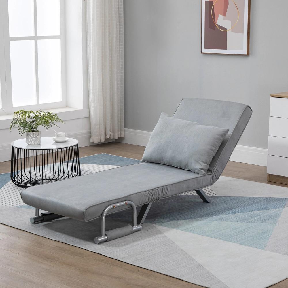 HOMCOM Suedette Adjustable Back Futon Sofa Chair - Grey Additional View 11