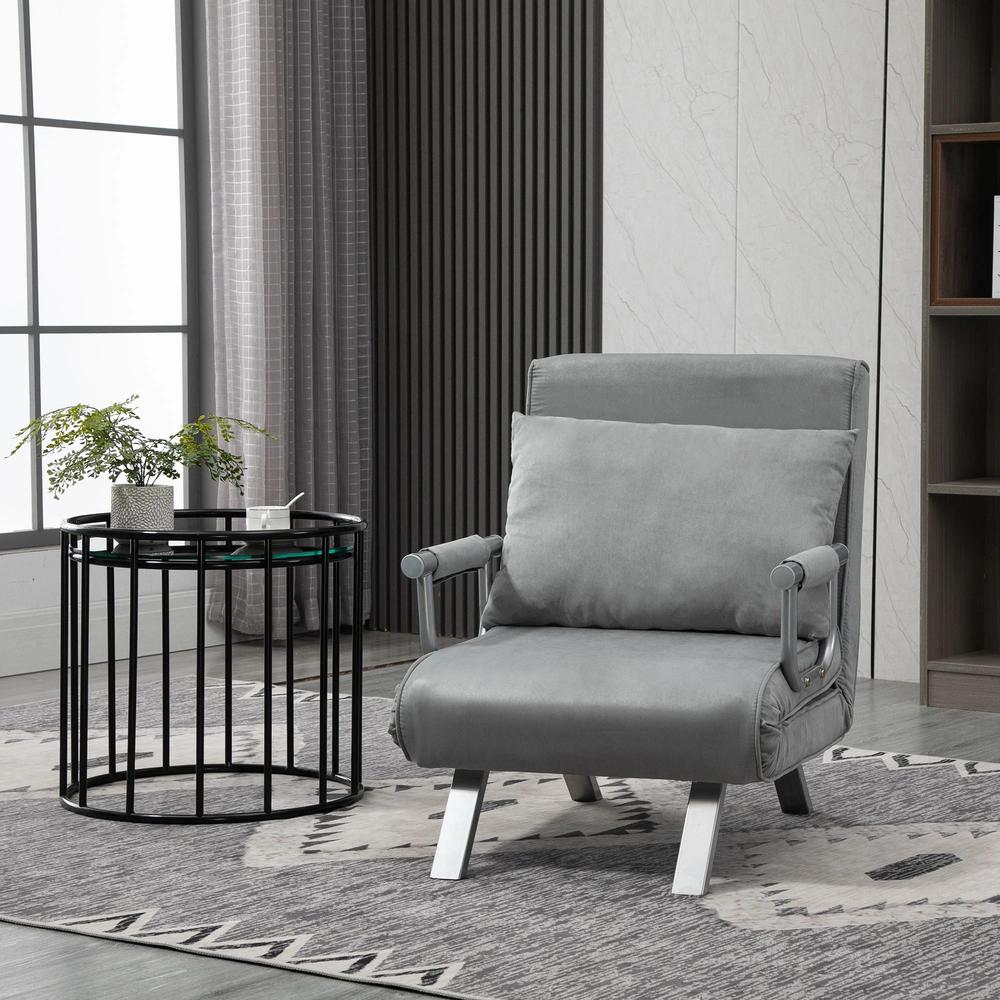 HOMCOM Suedette Adjustable Back Futon Sofa Chair - Grey Additional View 2