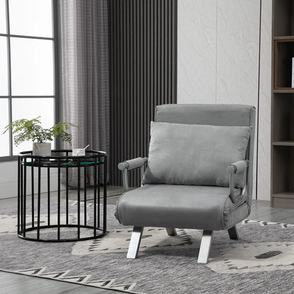 HOMCOM Suedette Adjustable Back Futon Sofa Chair - Grey Additional View 2