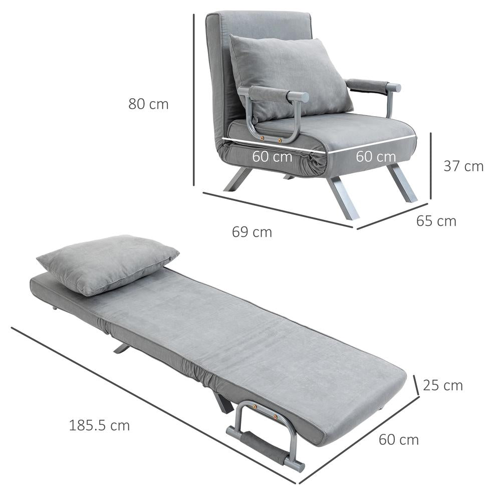 HOMCOM Suedette Adjustable Back Futon Sofa Chair - Grey Additional View 3