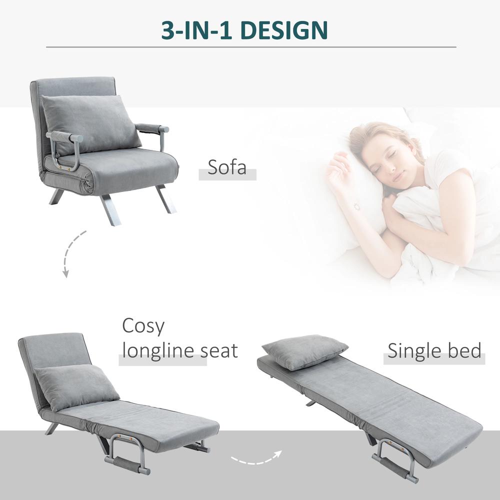 HOMCOM Suedette Adjustable Back Futon Sofa Chair - Grey Additional View 5