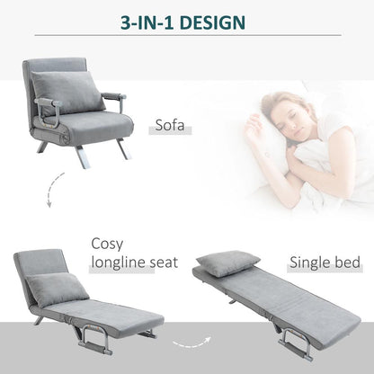 HOMCOM Suedette Adjustable Back Futon Sofa Chair - Grey Additional View 5
