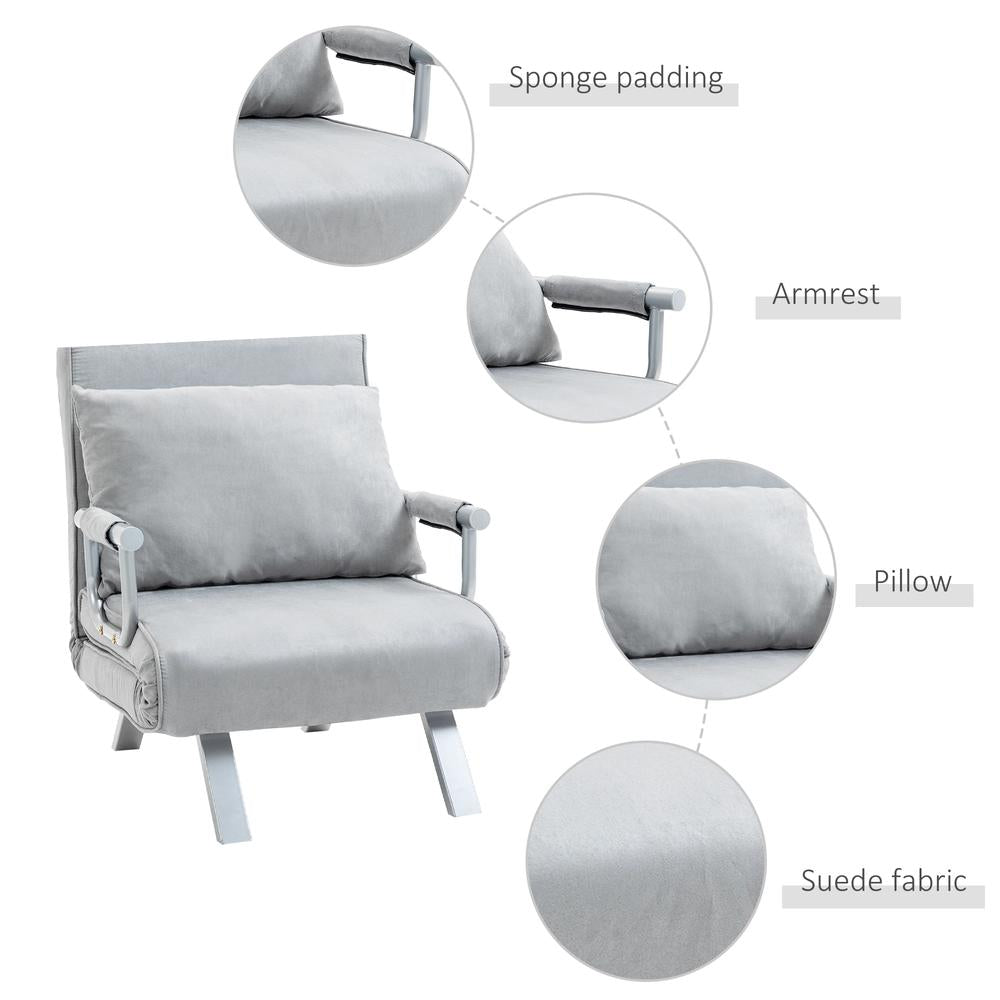 HOMCOM Suedette Adjustable Back Futon Sofa Chair - Grey Additional View 6