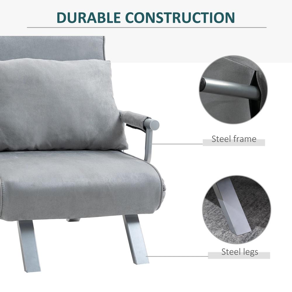 HOMCOM Suedette Adjustable Back Futon Sofa Chair - Grey Additional View 7