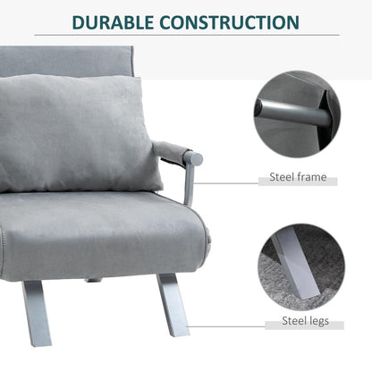 HOMCOM Suedette Adjustable Back Futon Sofa Chair - Grey Additional View 7