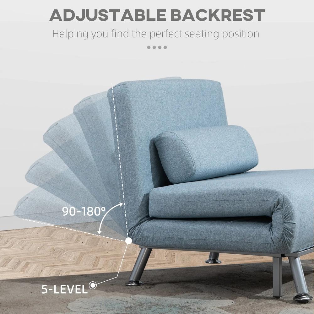 HOMCOM Single Sofa Chair Bed, Linen Fabric 3-in-1 Convertible Sleeper Chair with 5-Position Adjustable Backrest, 75cm Wide Seat, Pillow for Living Room, Bedroom Additional View 18