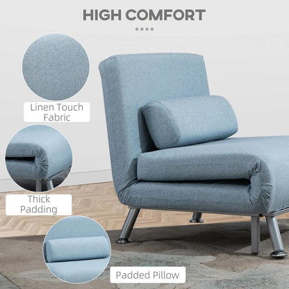 HOMCOM Single Sofa Chair Bed, Linen Fabric 3-in-1 Convertible Sleeper Chair with 5-Position Adjustable Backrest, 75cm Wide Seat, Pillow for Living Room, Bedroom Additional View 19
