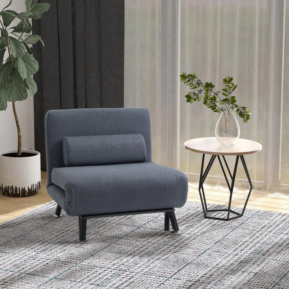 HOMCOM Single Sofa Chair Bed, Linen Fabric 3-in-1 Convertible Sleeper Chair with 5-Position Adjustable Backrest, 75cm Wide Seat, Pillow for Living Room, Bedroom Additional View 2