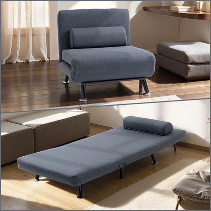 HOMCOM Single Sofa Chair Bed, Linen Fabric 3-in-1 Convertible Sleeper Chair with 5-Position Adjustable Backrest, 75cm Wide Seat, Pillow for Living Room, Bedroom Additional View 3