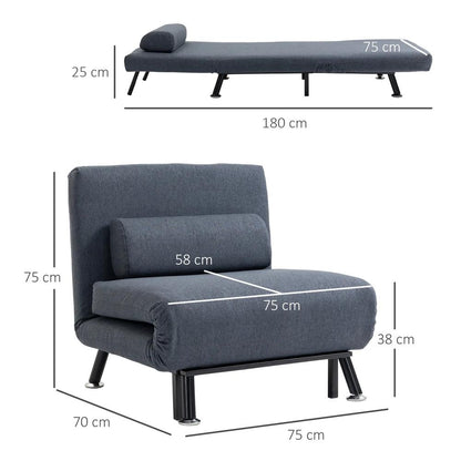 HOMCOM Single Sofa Chair Bed, Linen Fabric 3-in-1 Convertible Sleeper Chair with 5-Position Adjustable Backrest, 75cm Wide Seat, Pillow for Living Room, Bedroom Additional View 4