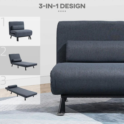 HOMCOM Single Sofa Chair Bed, Linen Fabric 3-in-1 Convertible Sleeper Chair with 5-Position Adjustable Backrest, 75cm Wide Seat, Pillow for Living Room, Bedroom Additional View 5