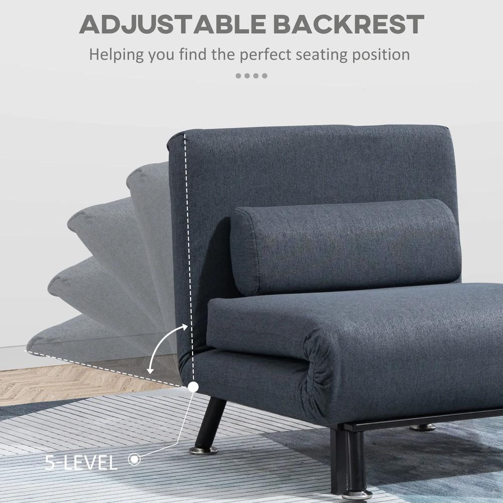 HOMCOM Single Sofa Chair Bed, Linen Fabric 3-in-1 Convertible Sleeper Chair with 5-Position Adjustable Backrest, 75cm Wide Seat, Pillow for Living Room, Bedroom Additional View 6