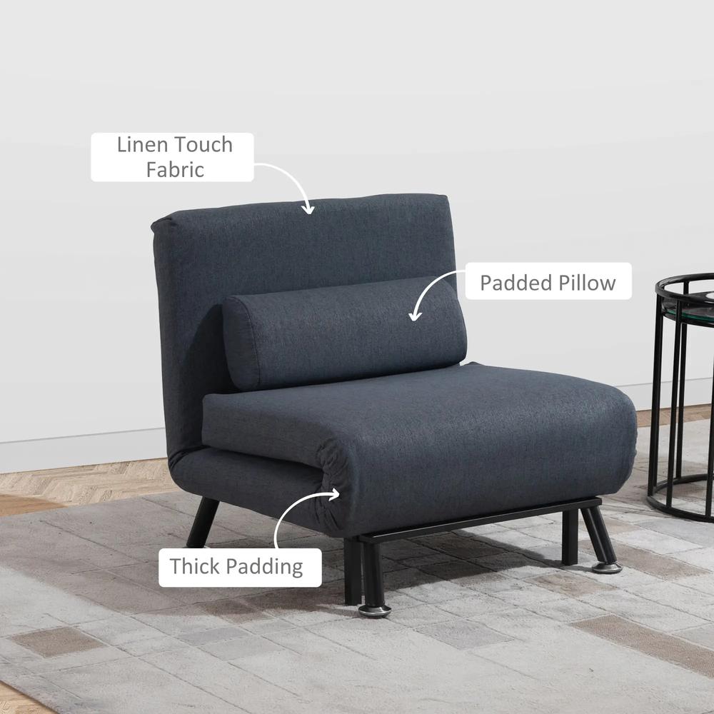 HOMCOM Single Sofa Chair Bed, Linen Fabric 3-in-1 Convertible Sleeper Chair with 5-Position Adjustable Backrest, 75cm Wide Seat, Pillow for Living Room, Bedroom Additional View 7