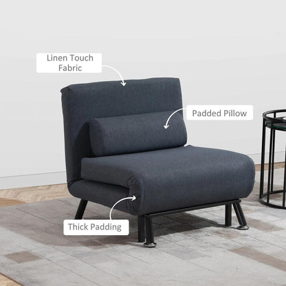 HOMCOM Single Sofa Chair Bed, Linen Fabric 3-in-1 Convertible Sleeper Chair with 5-Position Adjustable Backrest, 75cm Wide Seat, Pillow for Living Room, Bedroom Additional View 7