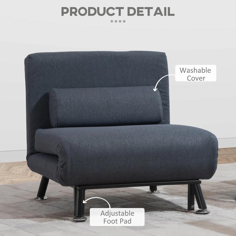 HOMCOM Single Sofa Chair Bed, Linen Fabric 3-in-1 Convertible Sleeper Chair with 5-Position Adjustable Backrest, 75cm Wide Seat, Pillow for Living Room, Bedroom Additional View 8