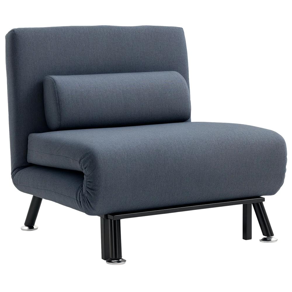 HOMCOM Single Sofa Chair Bed, Linen Fabric 3-in-1 Convertible Sleeper Chair with 5-Position Adjustable Backrest, 75cm Wide Seat, Pillow for Living Room, Bedroom