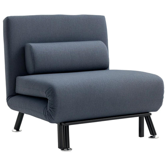HOMCOM Single Sofa Chair Bed, Linen Fabric 3-in-1 Convertible Sleeper Chair with 5-Position Adjustable Backrest, 75cm Wide Seat, Pillow for Living Room, Bedroom