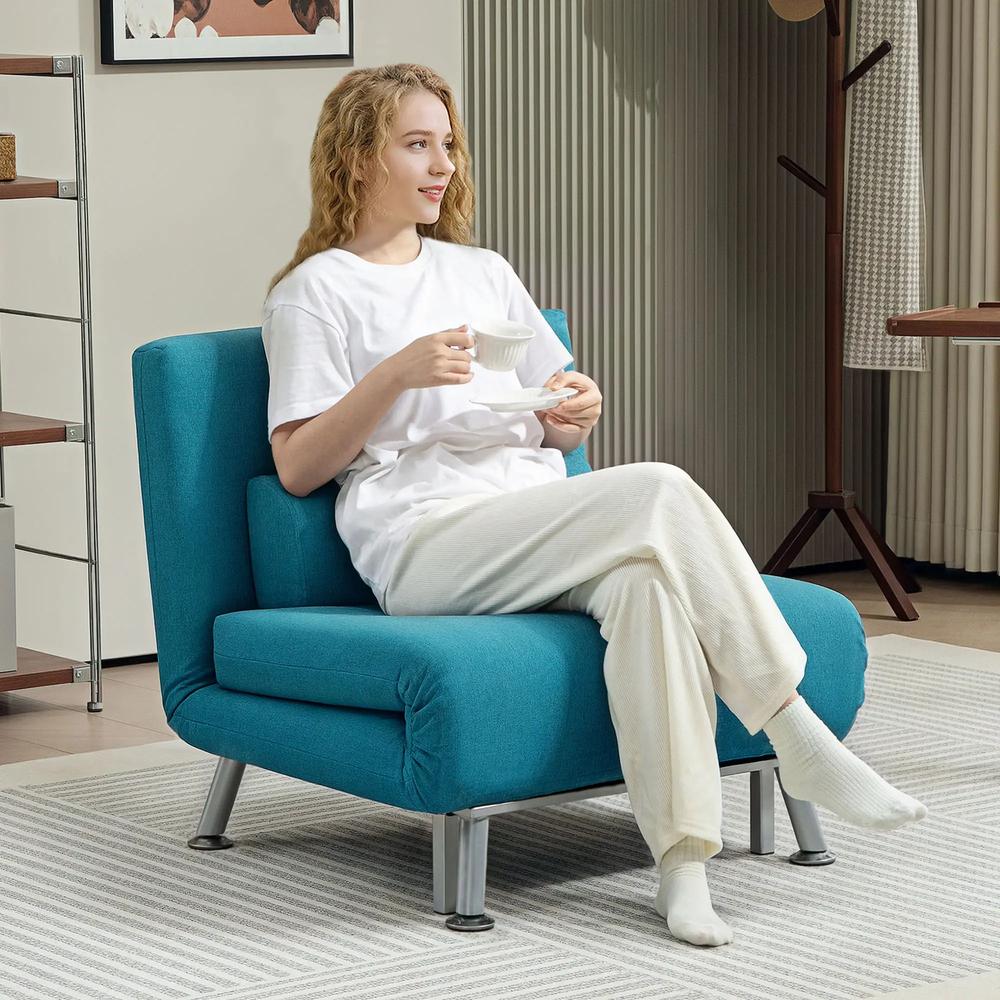 HOMCOM Single Linen-Feel Sleeper Chair - Dark Blue Additional View 2