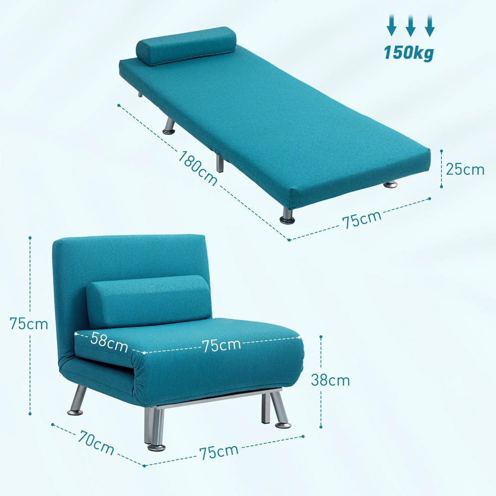 HOMCOM Single Linen-Feel Sleeper Chair - Dark Blue Additional View 3