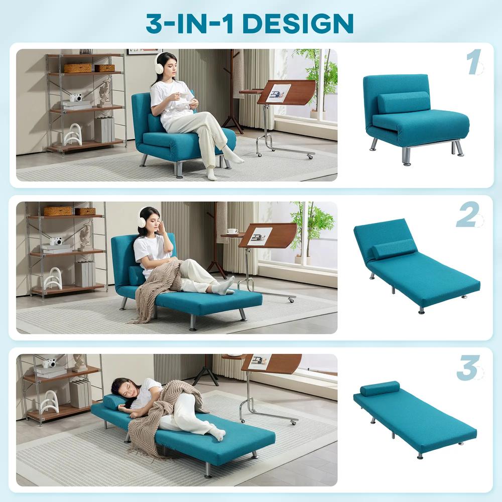HOMCOM Single Linen-Feel Sleeper Chair - Dark Blue Additional View 4
